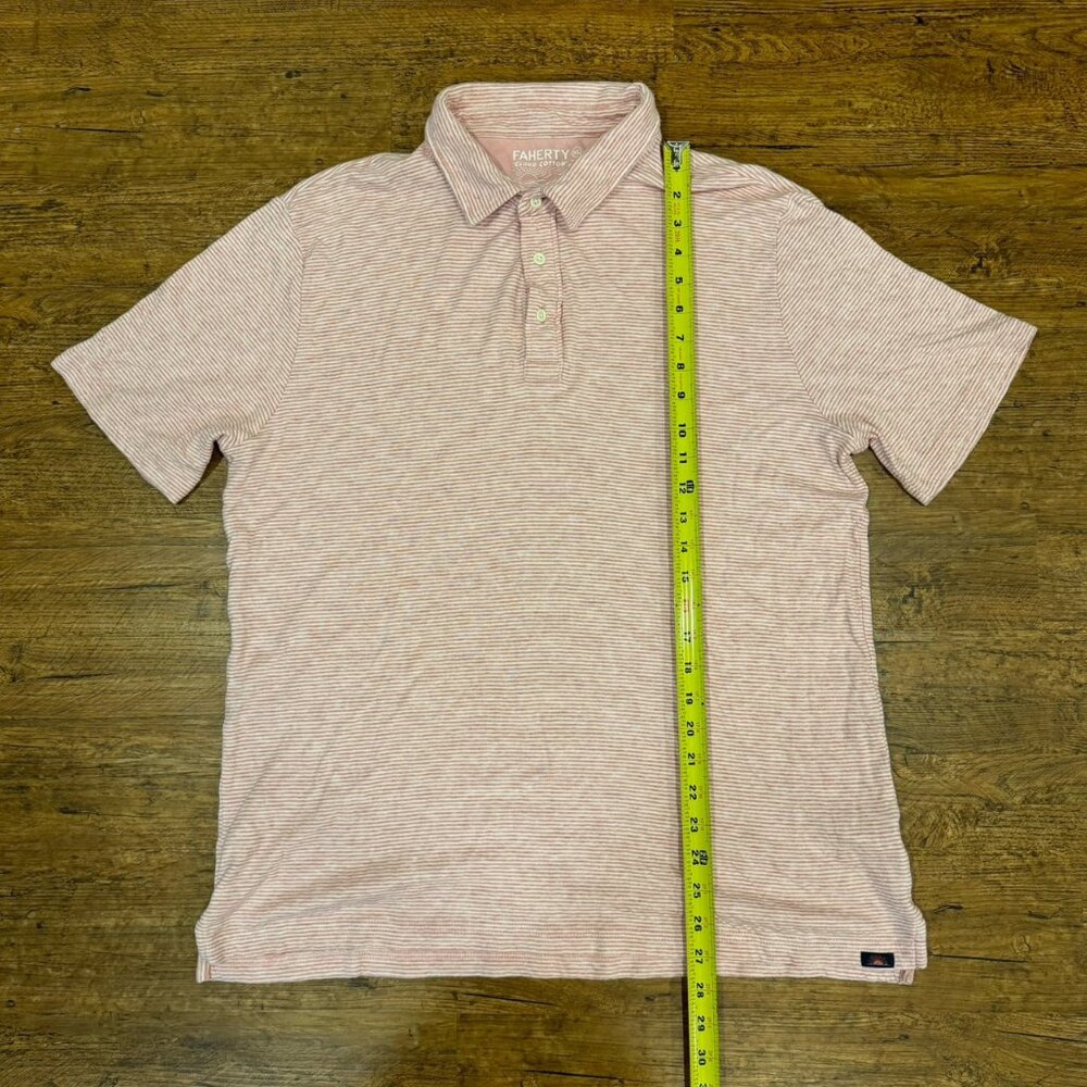Faherty Cloud‎ Cotton Pink Striped Casual Golf Short Sleeve Polo Shirt Men's XL - Picture 8 of 9